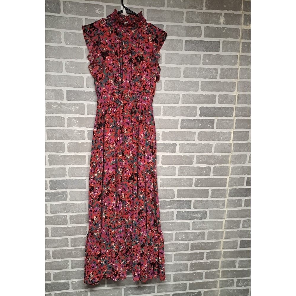 MELLODAY Womens Floral Ruffle Mock Neck Maxi Lined Dress In‎ Black/ Pink Size XS